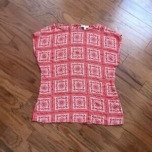 Banana Republic Red and White Geometric Pattern Crew Neck Sleeveless Blouse Sz M